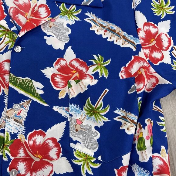 Kailua Hawaiian Button Up Shirt Hula Girl Surfer Men’s Size L Large Hawaii - Picture 6 of 10